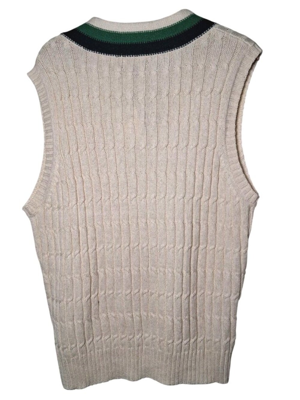 Lands End Sweater Vest Men L V Neck Cable Knit Academia Preppy Ivory Linen Blend - Picture 4 of 13